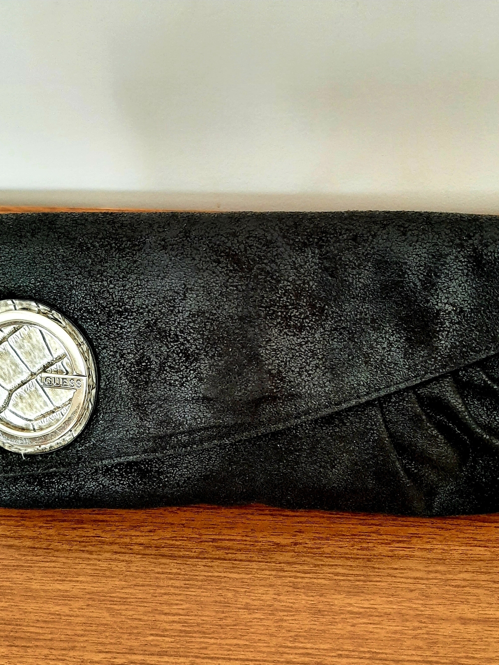 Guess Black Suede Fold-Over Clutch